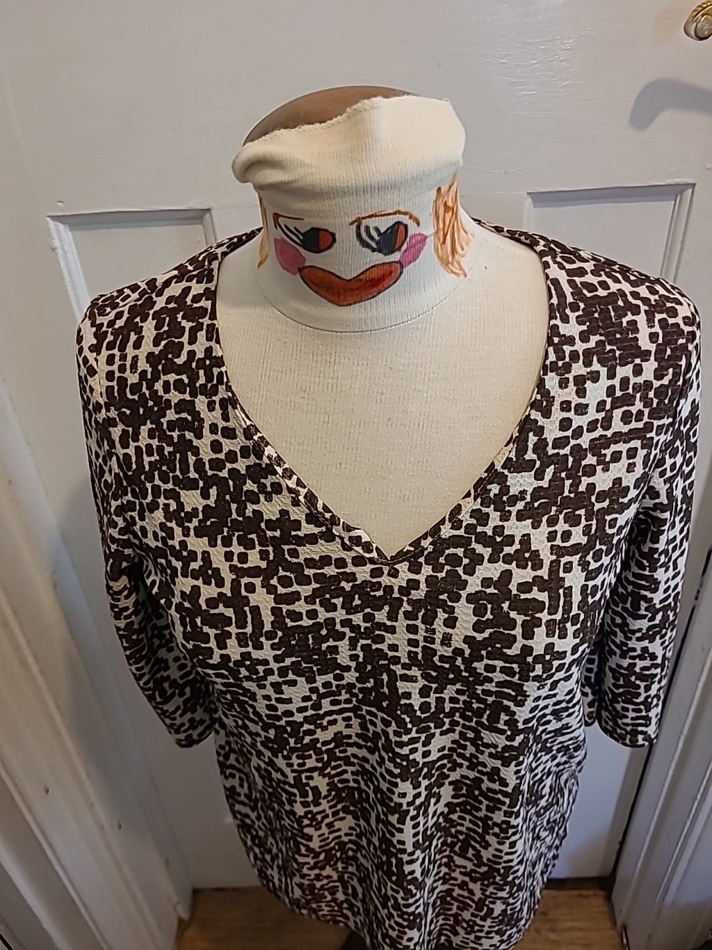 Ladies Next Size 8 Brown/Beige Mid Sleeved Blouse